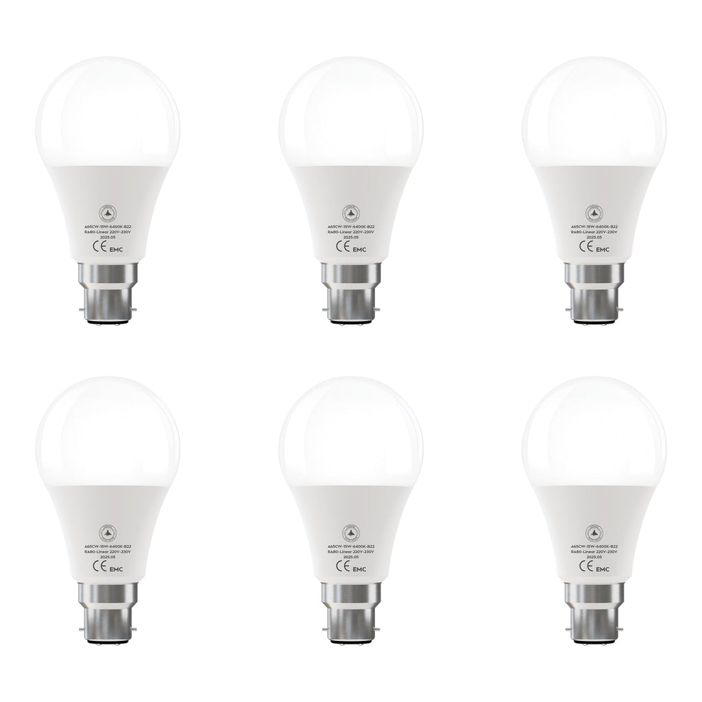 6 Pack LED E27/B22 Non Dimmable 5W-22W Cool White 6400K Energy Saving Bulb~6294