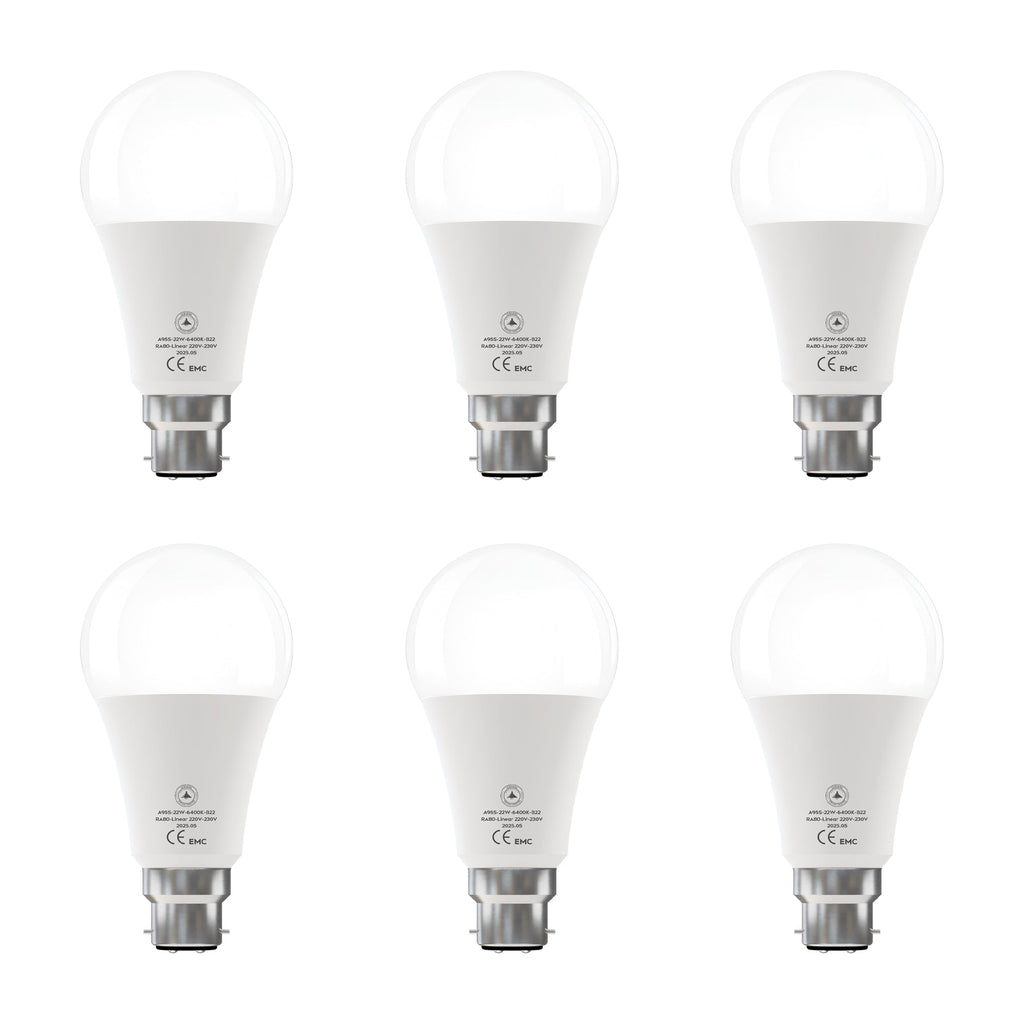 6 Pack LED E27/B22 Non Dimmable 5W-22W Cool White 6400K Energy Saving Bulb~6294