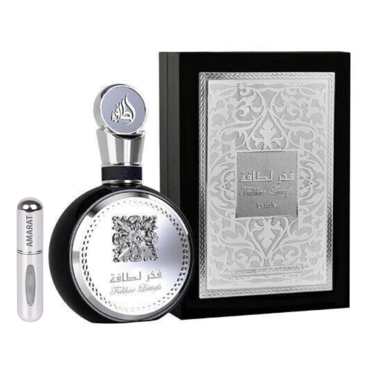 Fakhar for Men Black Eau de Parfum, 100 ml, arabisches Parfüm für Herren, lange Haltbarkeit, Import aus Dubai, inklusive nachfüllbarem Zerstäuber, 5 ml