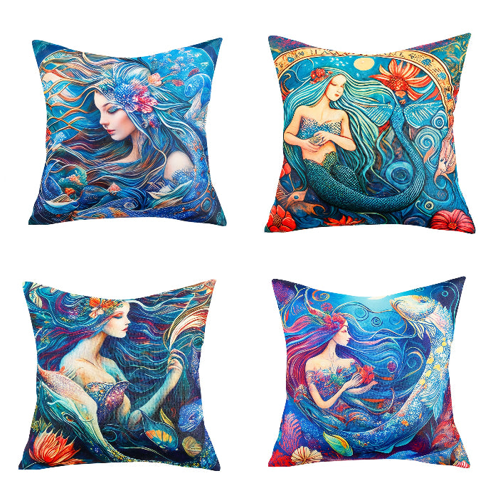 Waterproof Garden Cushion Covers - Marine-Themed Design 1 (Set of 4 - 45x45cm)