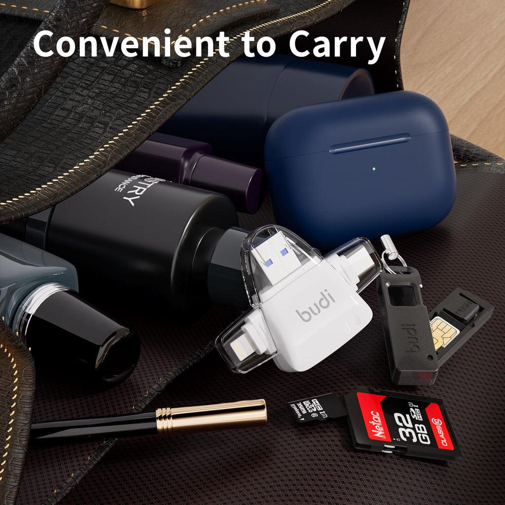 BUDI USB Type C Cable and 6 Types USB Adapter Combination Set, Mini Mirror SD CF Card Reader USB C Type Charging and Data Transfer Cable