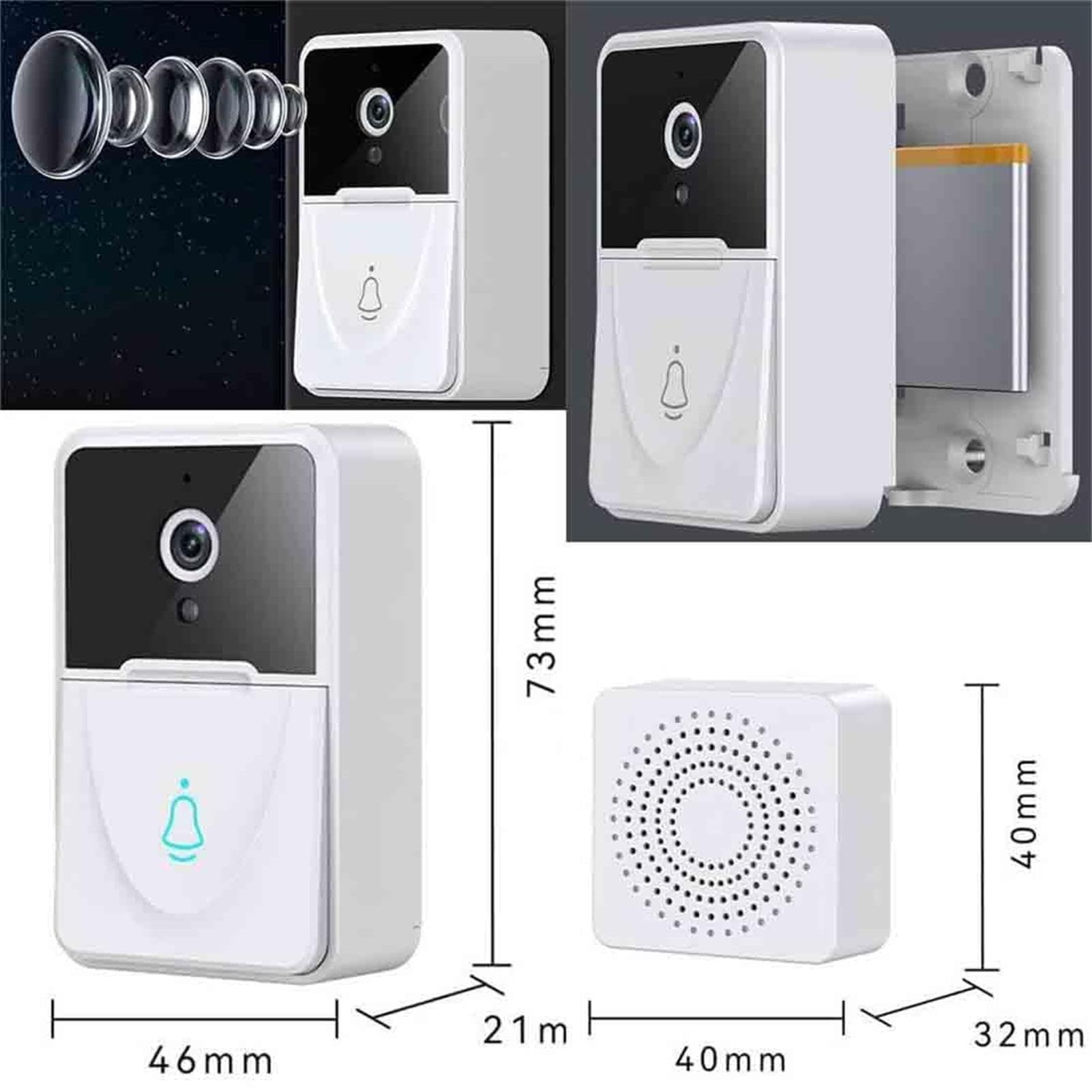 Video Doorbell, Wireless Doorbell WiFi Outdoor HD Camera Intercom, Wireless Video Doorbell with Camera, WiFi Smart Wireless Security Doorbell