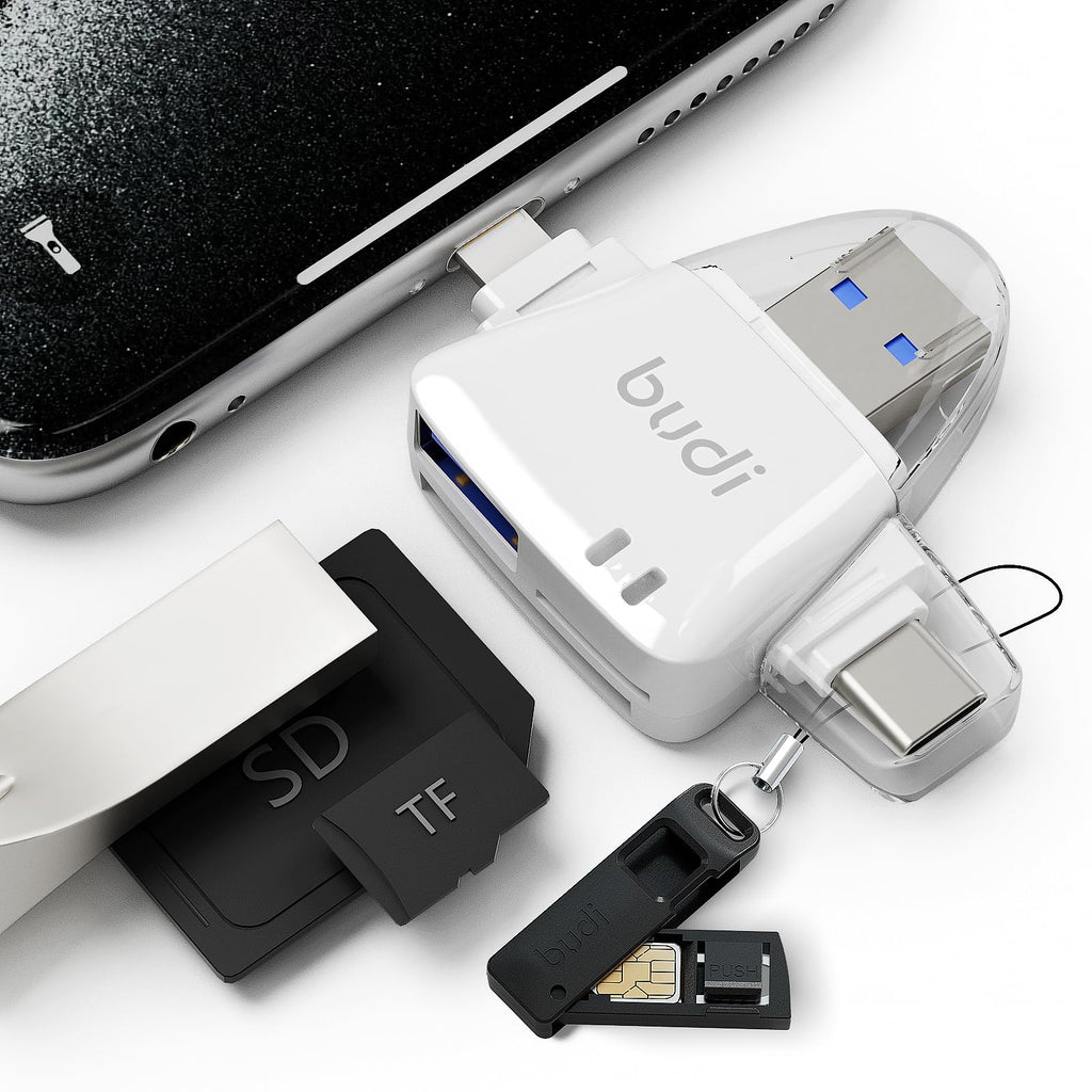 BUDI USB Type C Cable and 6 Types USB Adapter Combination Set, Mini Mirror SD CF Card Reader USB C Type Charging and Data Transfer Cable
