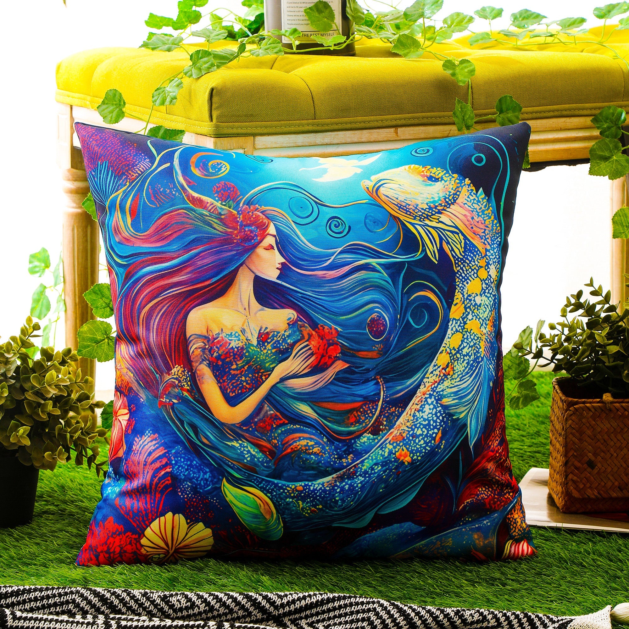 Waterproof Garden Cushion Covers - Marine-Themed Design 1 (Set of 4 - 45x45cm)