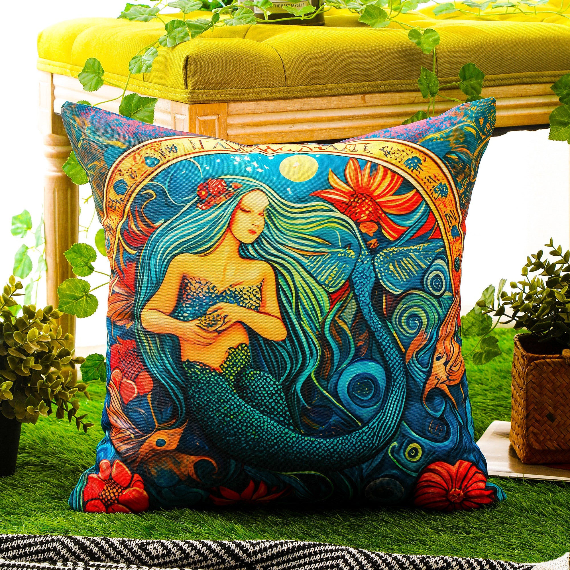 Waterproof Garden Cushion Covers - Marine-Themed Design 1 (Set of 4 - 45x45cm)