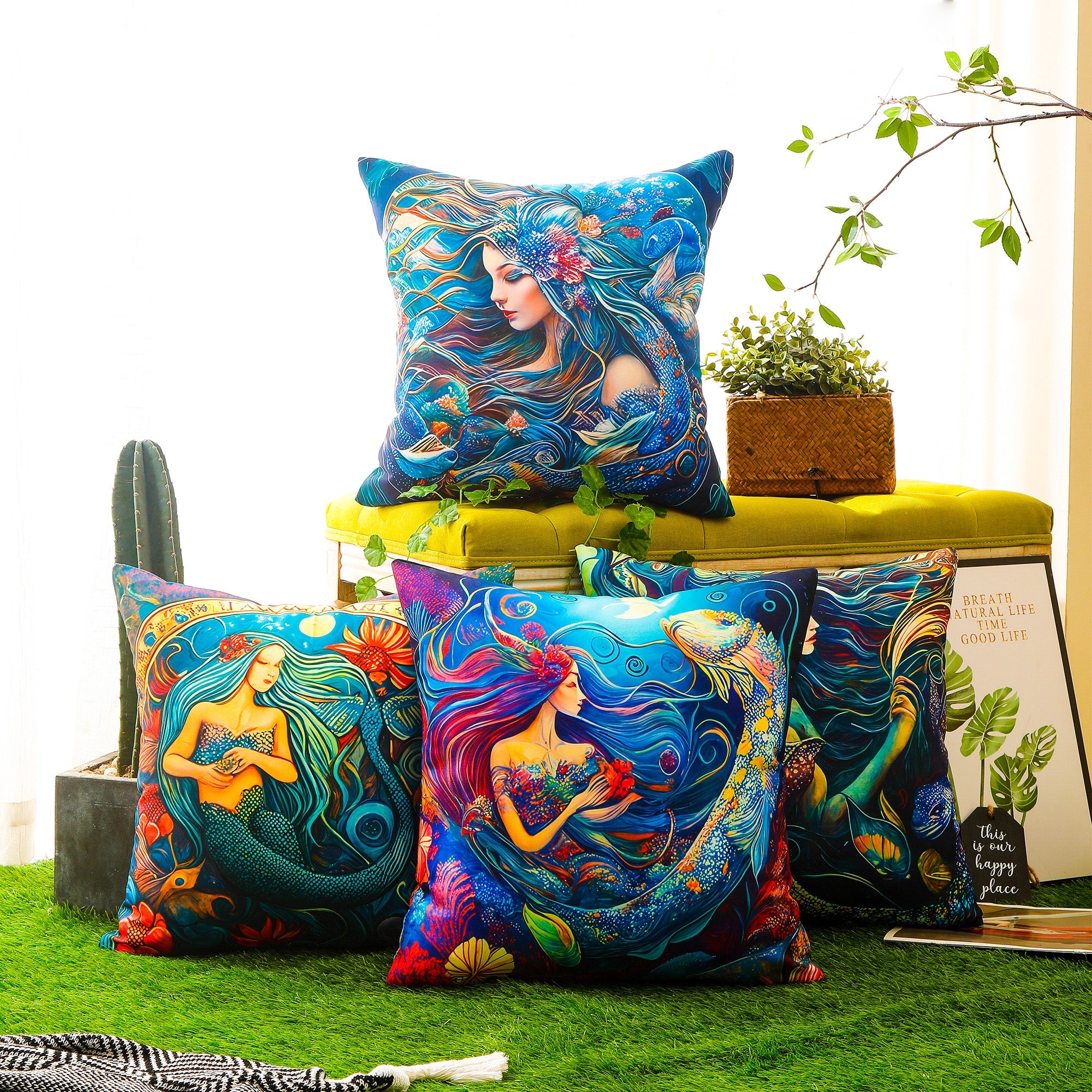 Waterproof Garden Cushion Covers - Marine-Themed Design 1 (Set of 4 - 45x45cm)