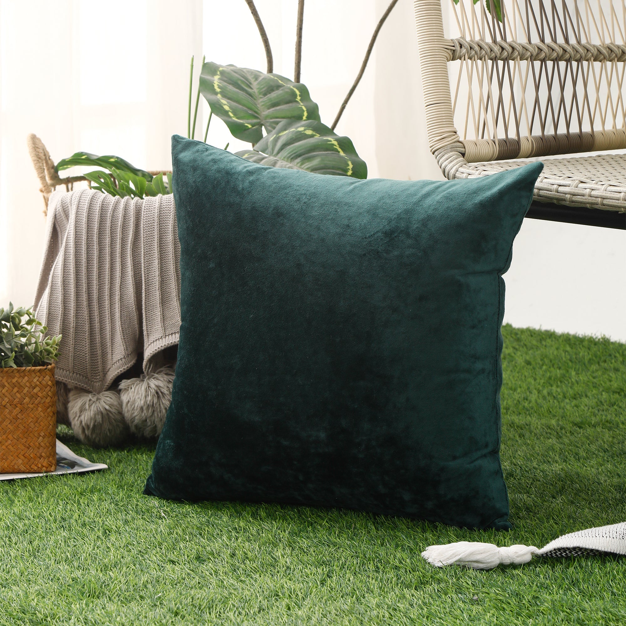 Crushed Ice Velvet Square Cushion Cover - ( Dark Green - 45X45CM )