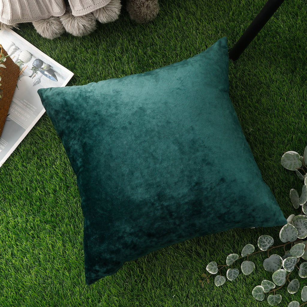 Crushed Ice Velvet Square Cushion Cover - ( Dark Green - 45X45CM )