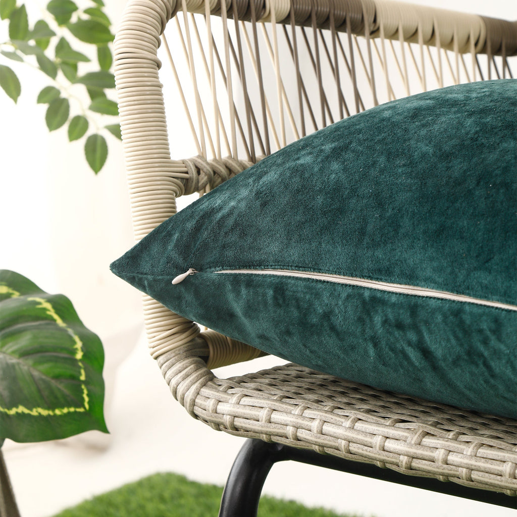 Crushed Ice Velvet Square Cushion Cover - ( Dark Green - 45X45CM )