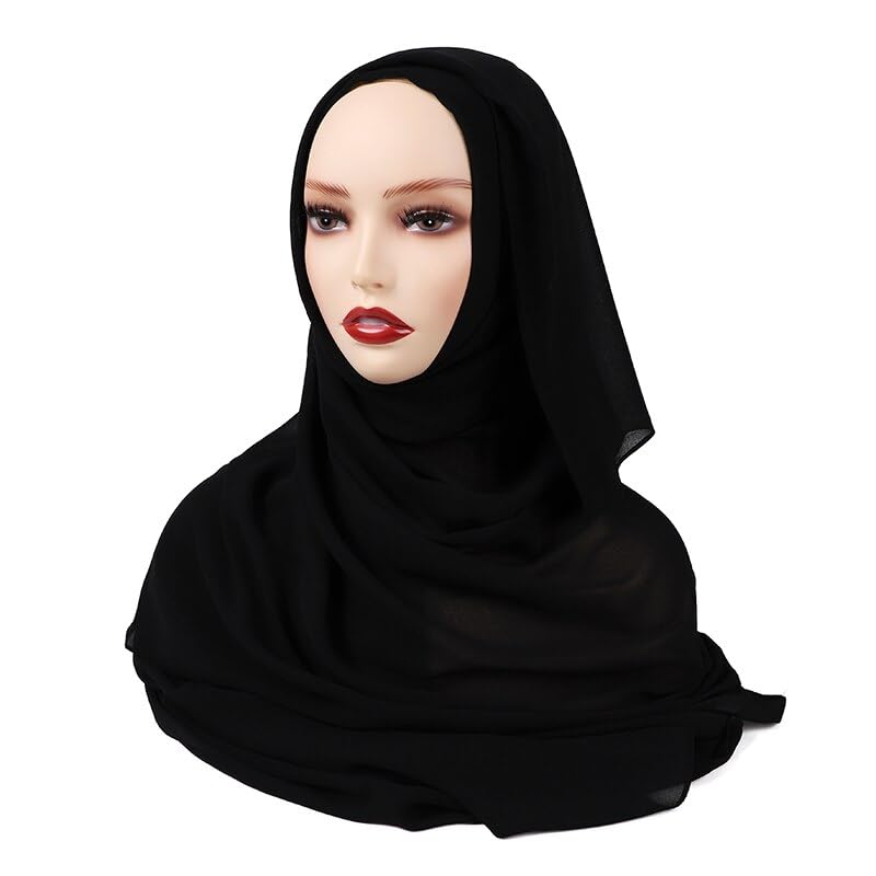 Elegant Black Chiffon Scarf, Lightweight Wrap Hijab Style Head Cover