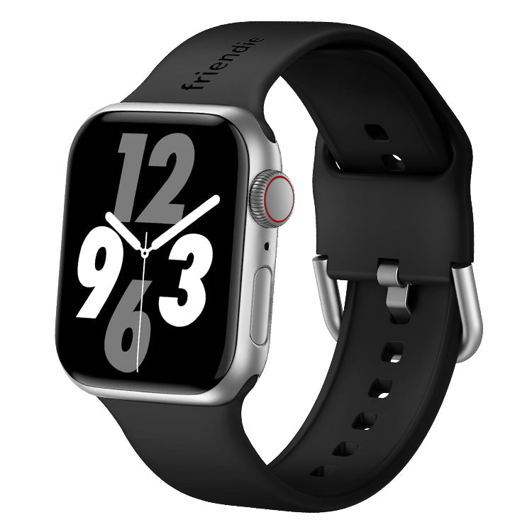 Silicone Band in Black with Silver Modern Buckle - The Byron Large - Compatible with Apple Watch Size 42mm to 45mm