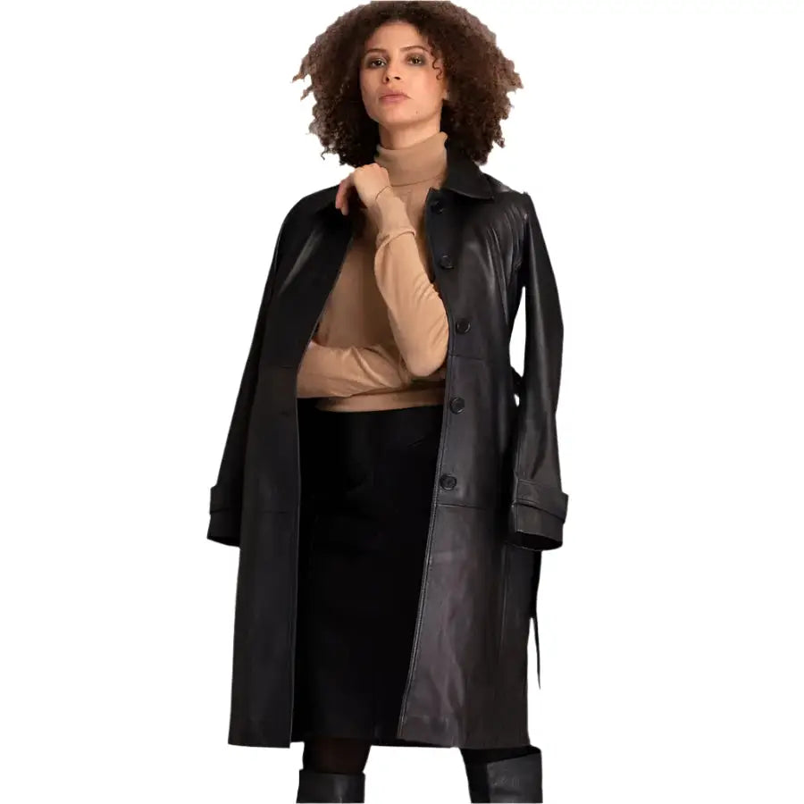 Women's Black Lambskin Leather Coat