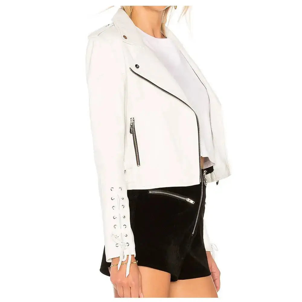 Women's Light Pink Leather Biker Jacket