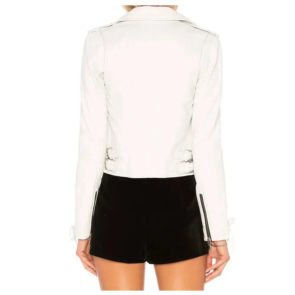 Women's Light Pink Leather Biker Jacket